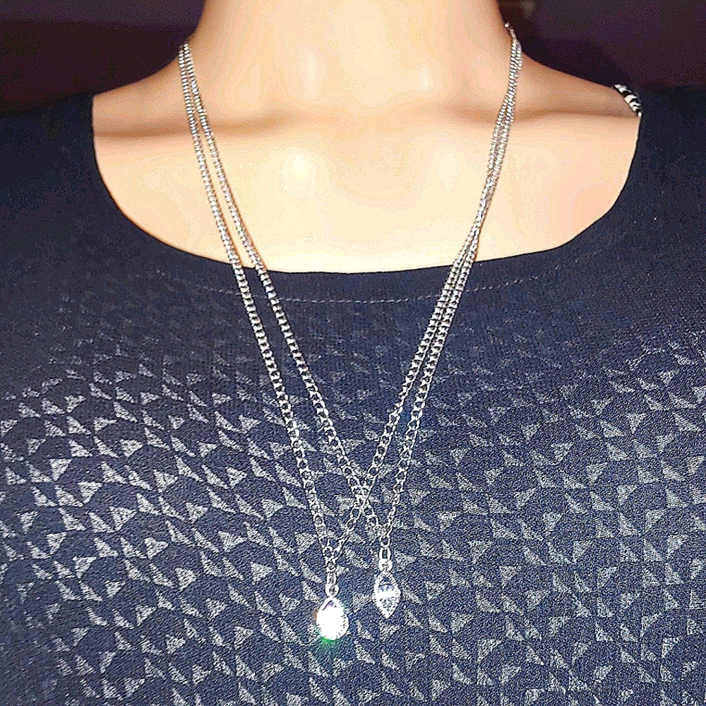 247N168. Handmade 2 Twin Silver Chain Necklaces